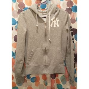 VS Pink Yankees Baseball Zip Hoodie in Gray w/Rhinestone Detail- Size Small